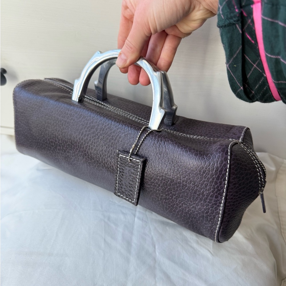 Latica Vintage Y2K Pebbled Leather Barrel Bag | Purple Silver Handle - Picture 14 of 17